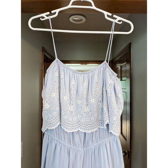 Topshop Jumpsuit Women's Blue Eyelet Viscose Spaghetti Straps Size 8 - Picture 5 of 14